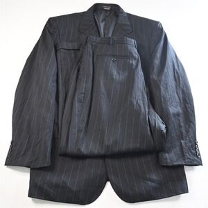 Giorgio Sanetti 48R 38x29 Black Striped 100% Wool Mens Jacket Pants Suit